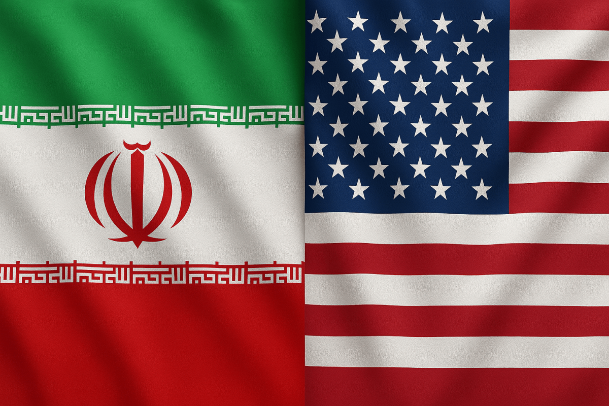 The flags of Iran and the United States
